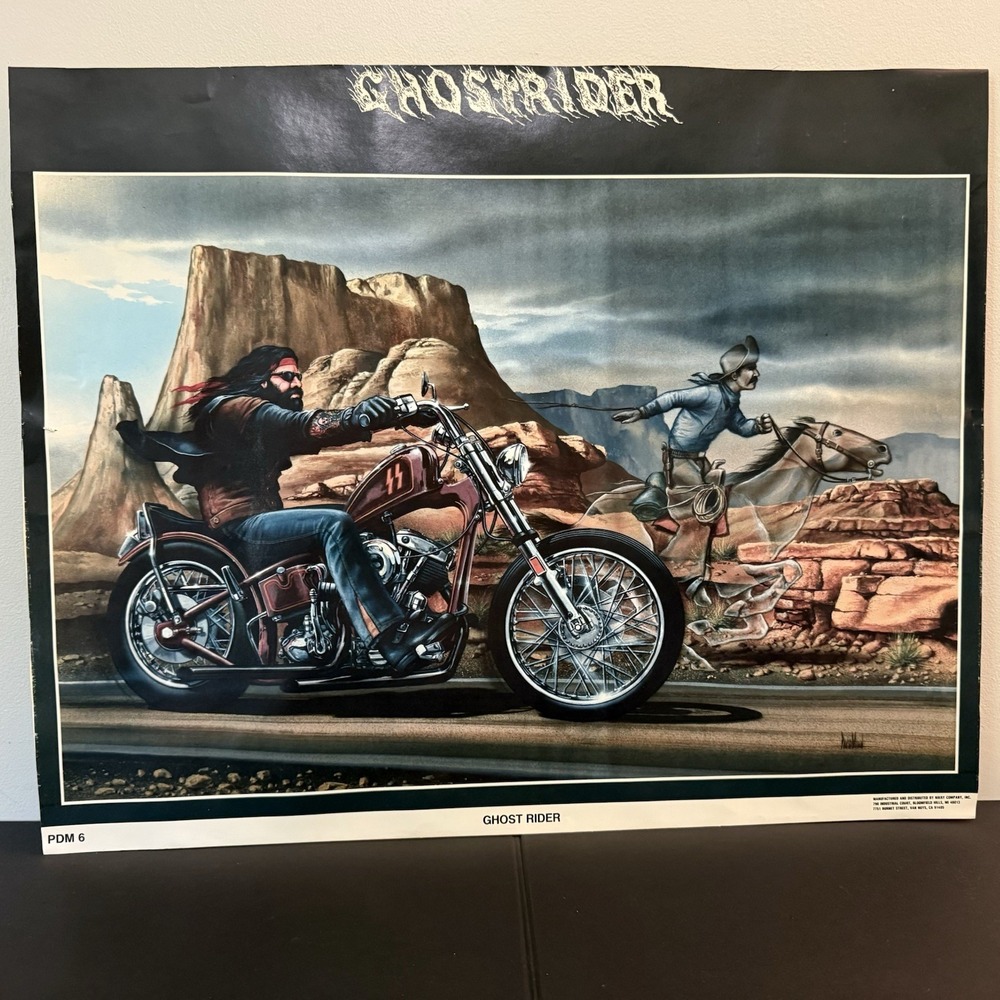 Vintage David Mann Ghost Rider Motorcycle Poster Nikry Co Harley Chopper PDM 6